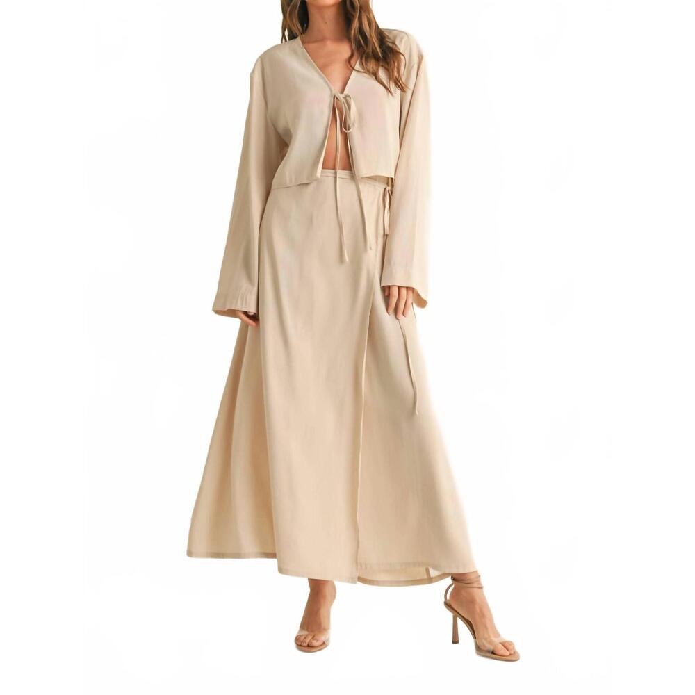 NEW MIOU MUSE long sleeve tie front top in beige